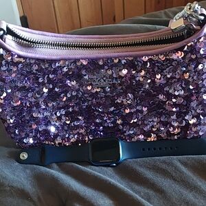 Purple Sequin Coach Bag With Apple Watch